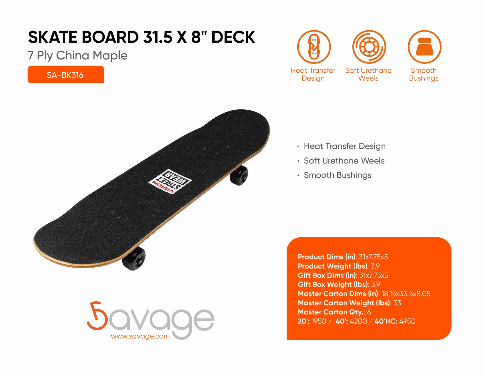 Skate Board 31.5 x 8" Deck