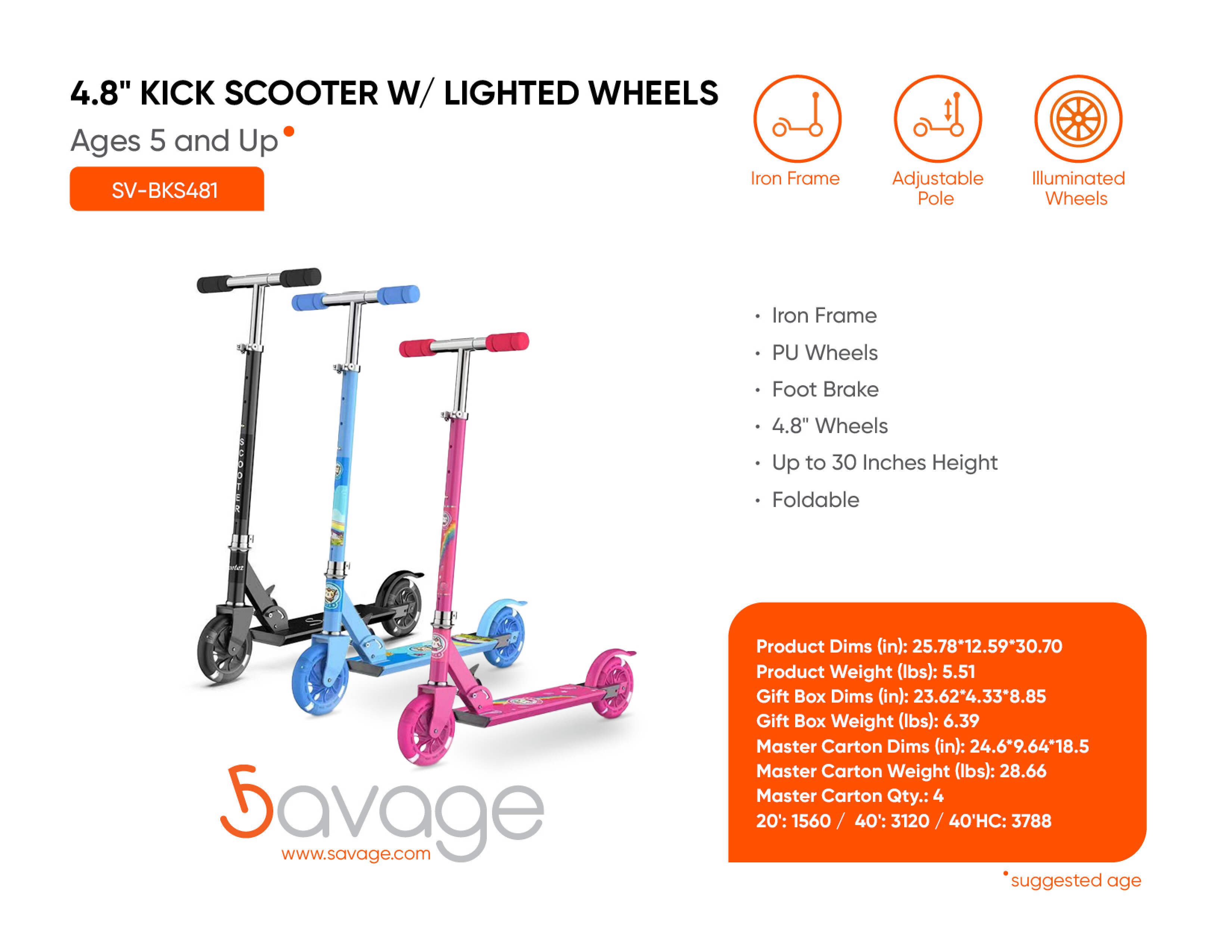 4.8 Kick Scooter W/Lighted Wheels
