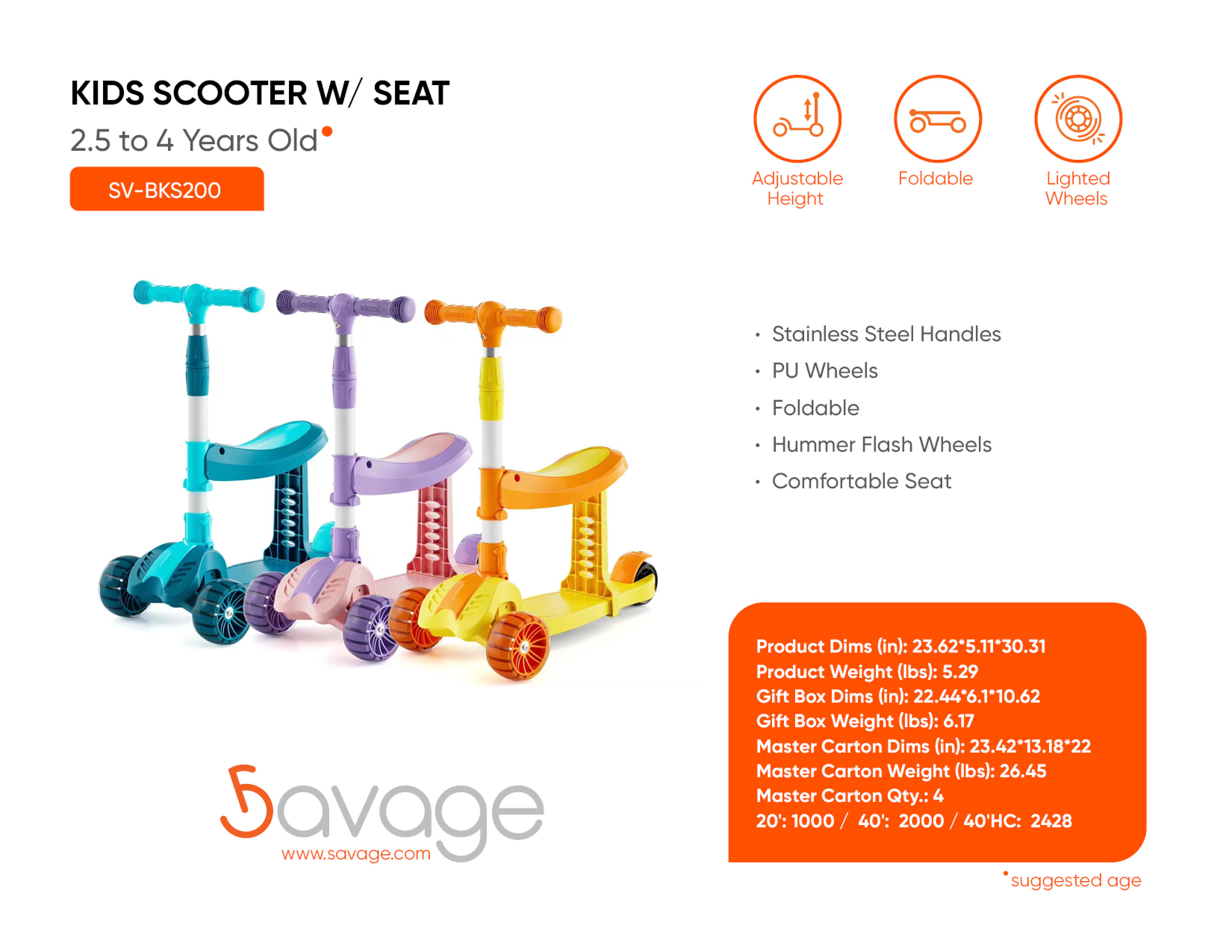 Kids Scooter W/Seat